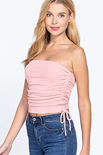 Womens-Drawstring Side Ruched Detail Tube Top