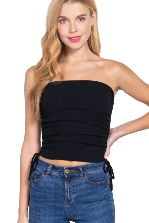Womens-Drawstring Side Ruched Detail Tube Top
