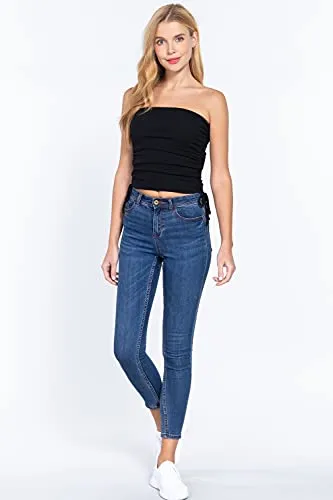 Womens-Drawstring Side Ruched Detail Tube Top