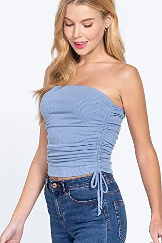Womens-Drawstring Side Ruched Detail Tube Top
