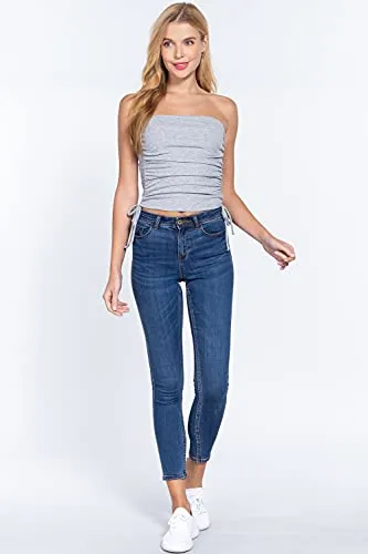 Womens-Drawstring Side Ruched Detail Tube Top