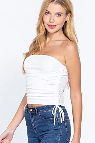 Womens-Drawstring Side Ruched Detail Tube Top