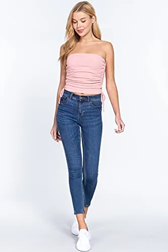Womens-Drawstring Side Ruched Detail Tube Top