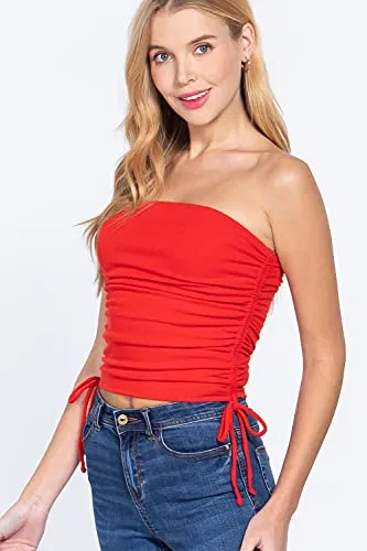 Womens-Drawstring Side Ruched Detail Tube Top