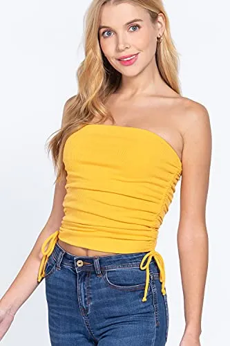 Womens-Drawstring Side Ruched Detail Tube Top