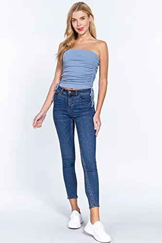 Womens-Drawstring Side Ruched Detail Tube Top