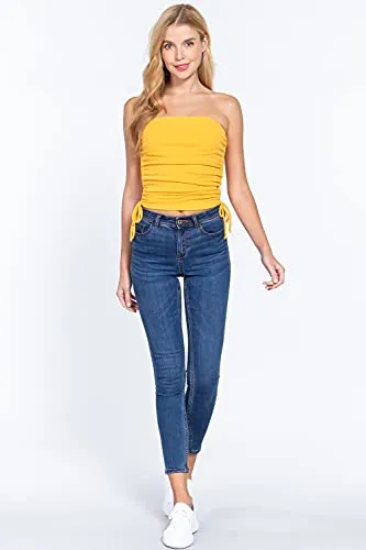 Womens-Drawstring Side Ruched Detail Tube Top