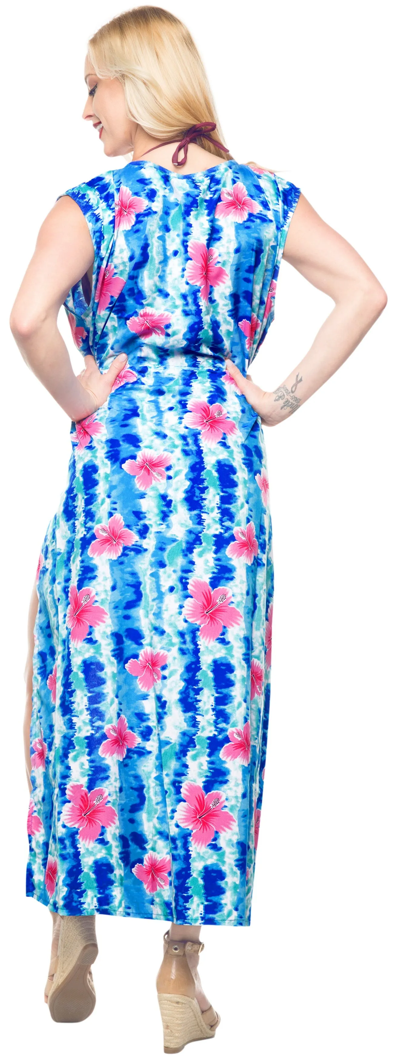 Women's Floral Swimwear Swimsuit Bikini Cover up Loose OPEN FRONT Cardigan B_Blu