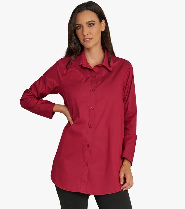 Women's Long Sleeve A-Line Button Front Prime Time Tunic BEET
