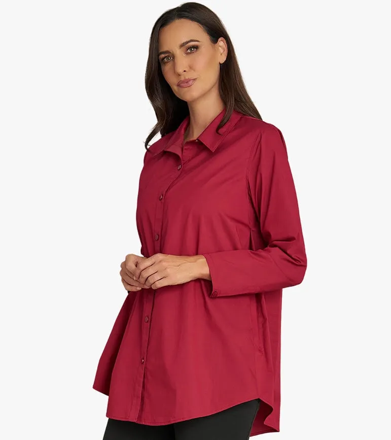 Women's Long Sleeve A-Line Button Front Prime Time Tunic BEET