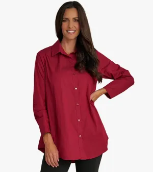 Women's Long Sleeve A-Line Button Front Prime Time Tunic BEET