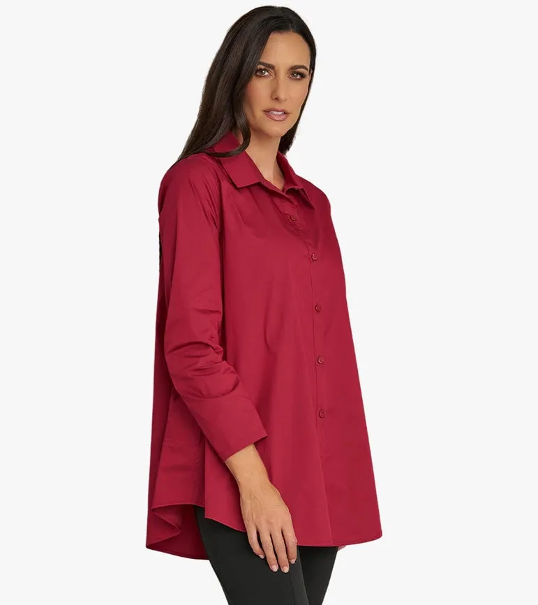 Women's Long Sleeve A-Line Button Front Prime Time Tunic BEET