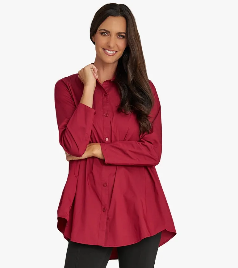Women's Long Sleeve A-Line Button Front Prime Time Tunic BEET