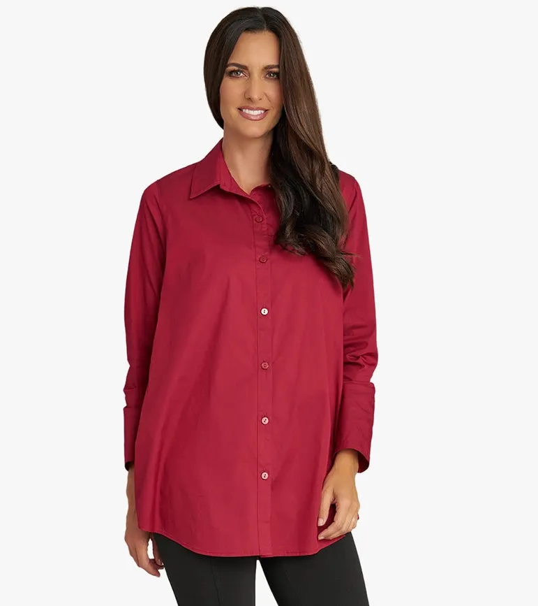 Women's Long Sleeve A-Line Button Front Prime Time Tunic BEET