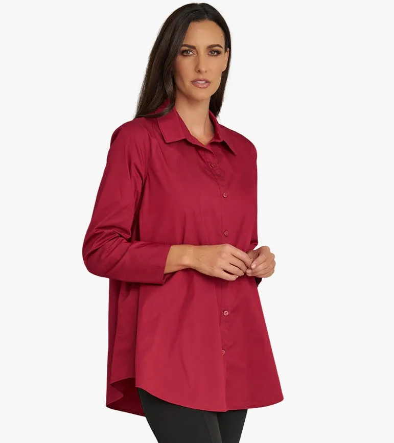 Women's Long Sleeve A-Line Button Front Prime Time Tunic BEET