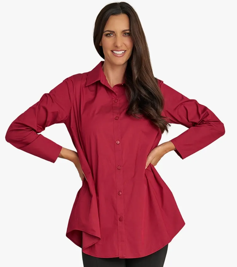 Women's Long Sleeve A-Line Button Front Prime Time Tunic BEET