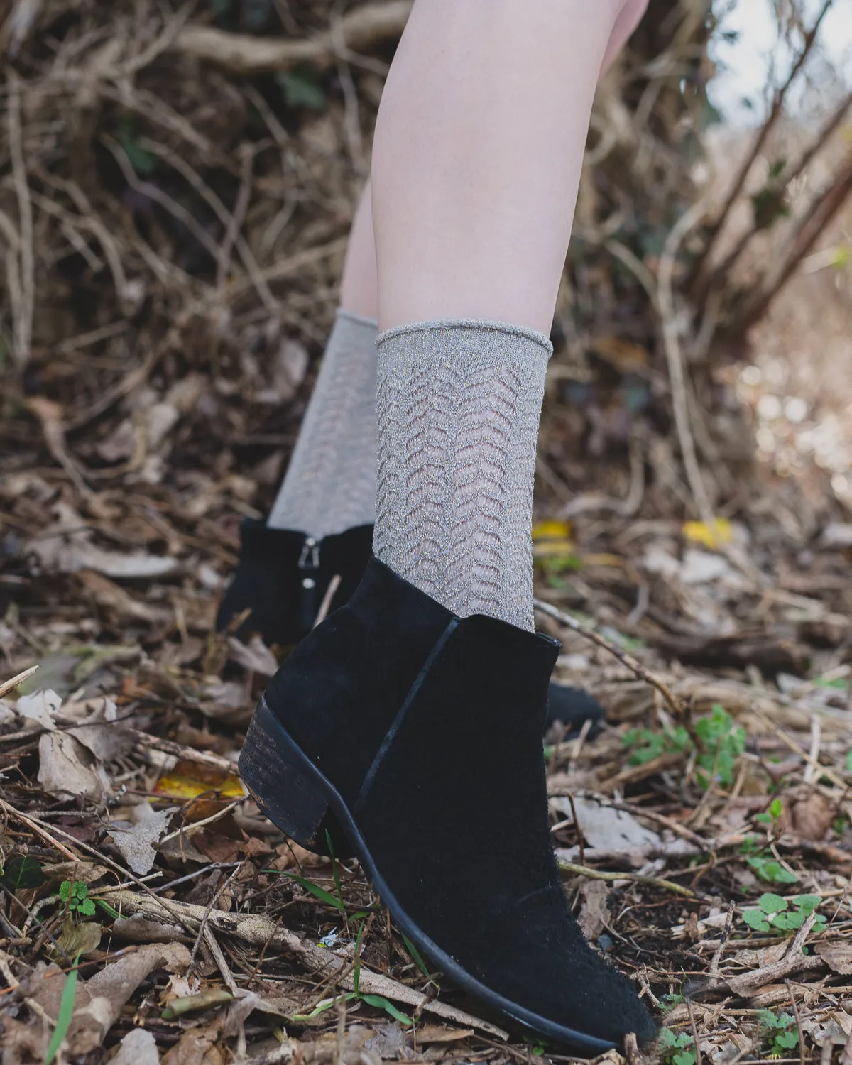 Women's Metallic Ivy Pointelle Cotton Blend Anklet Sock