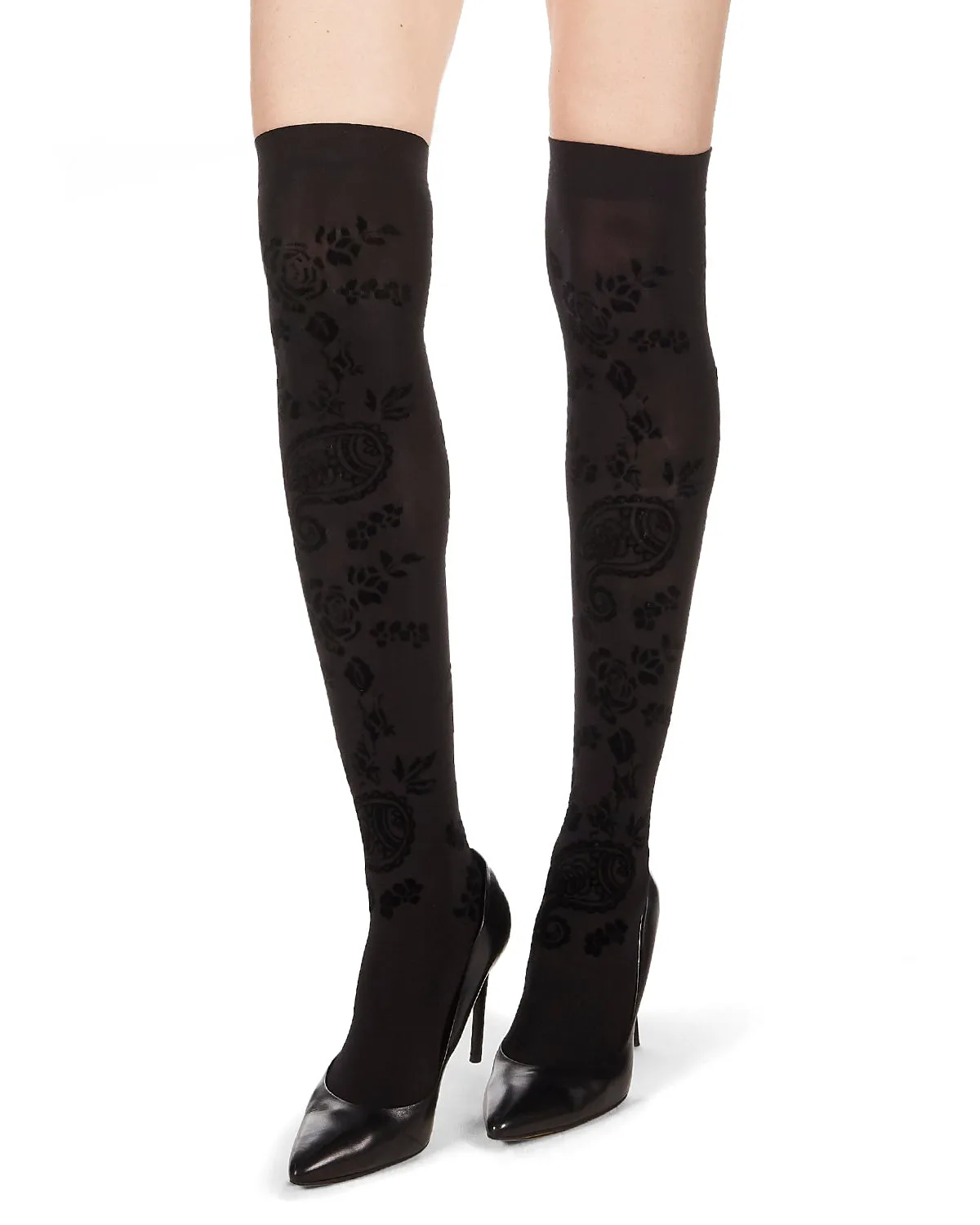 Women's Paisley Bouquet Flocked Velvet Over The Knee Socks