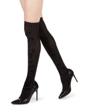 Women's Paisley Bouquet Flocked Velvet Over The Knee Socks