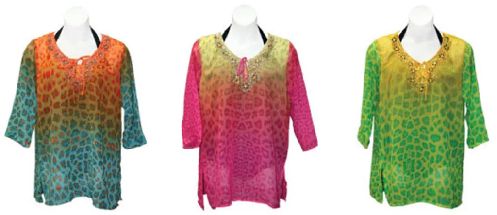 women's plus size fashion tunic style cover-ups - leopard prints - sizes xl-3xl Case of 18