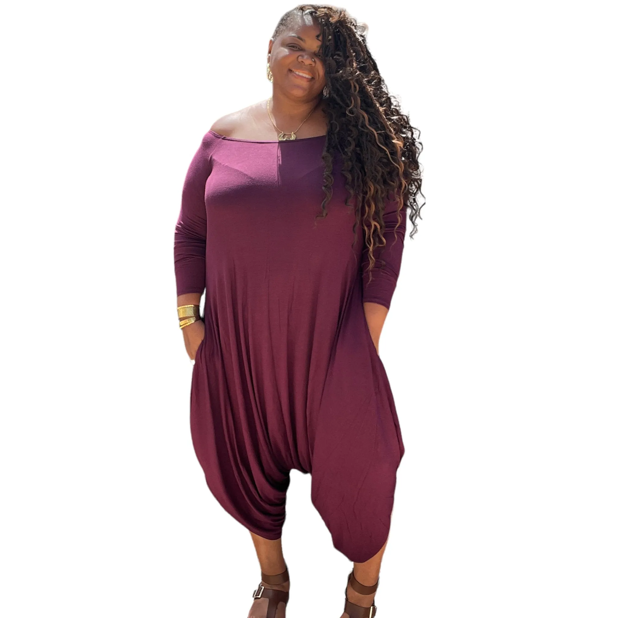 Women's  Plus Size Harem Long Sleeve Jumpsuits