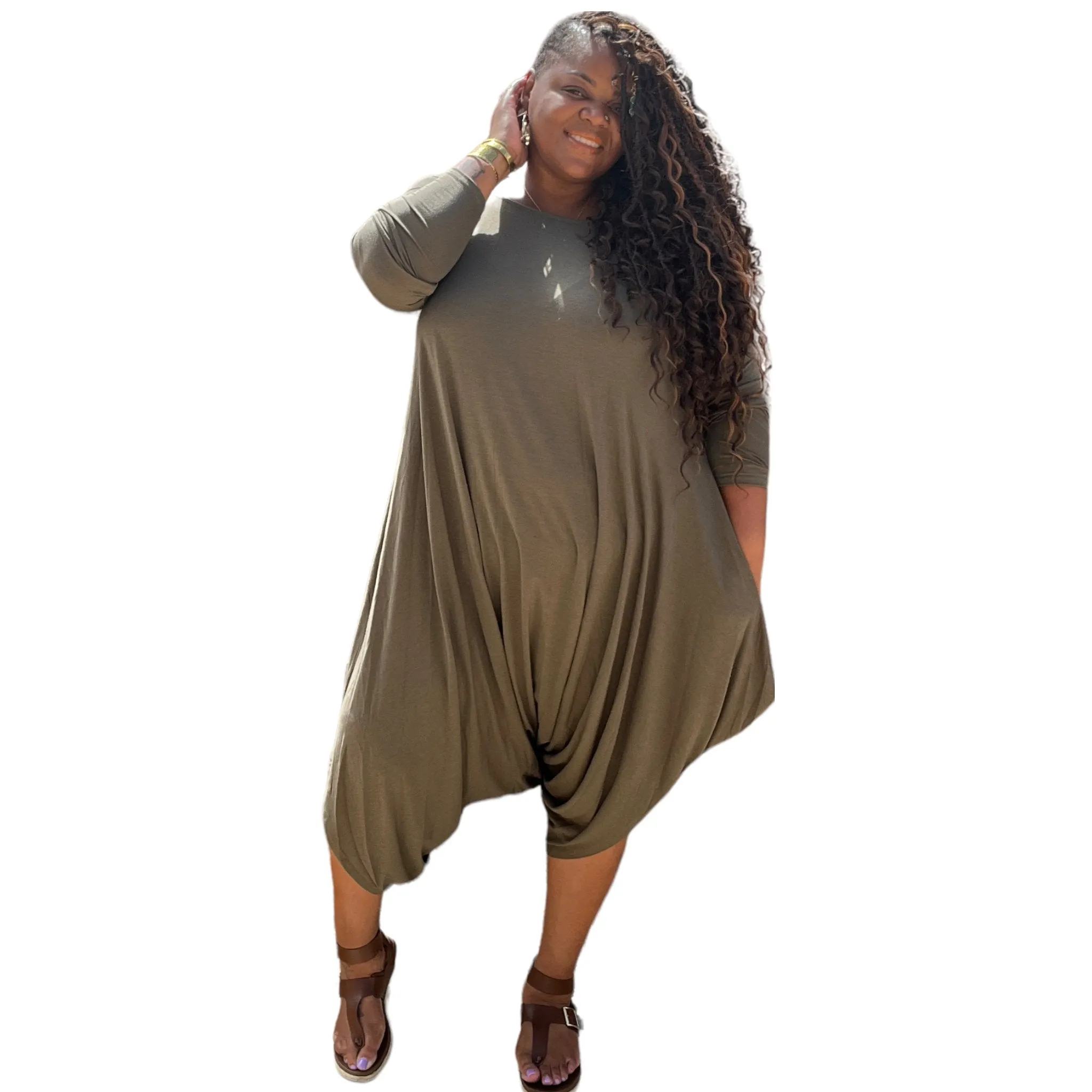 Women's  Plus Size Harem Long Sleeve Jumpsuits