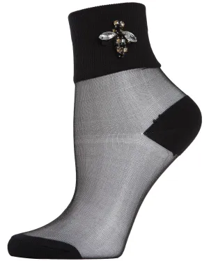 Women's Queen Bee Rhinestone Cuff Sheer Anklet Sock