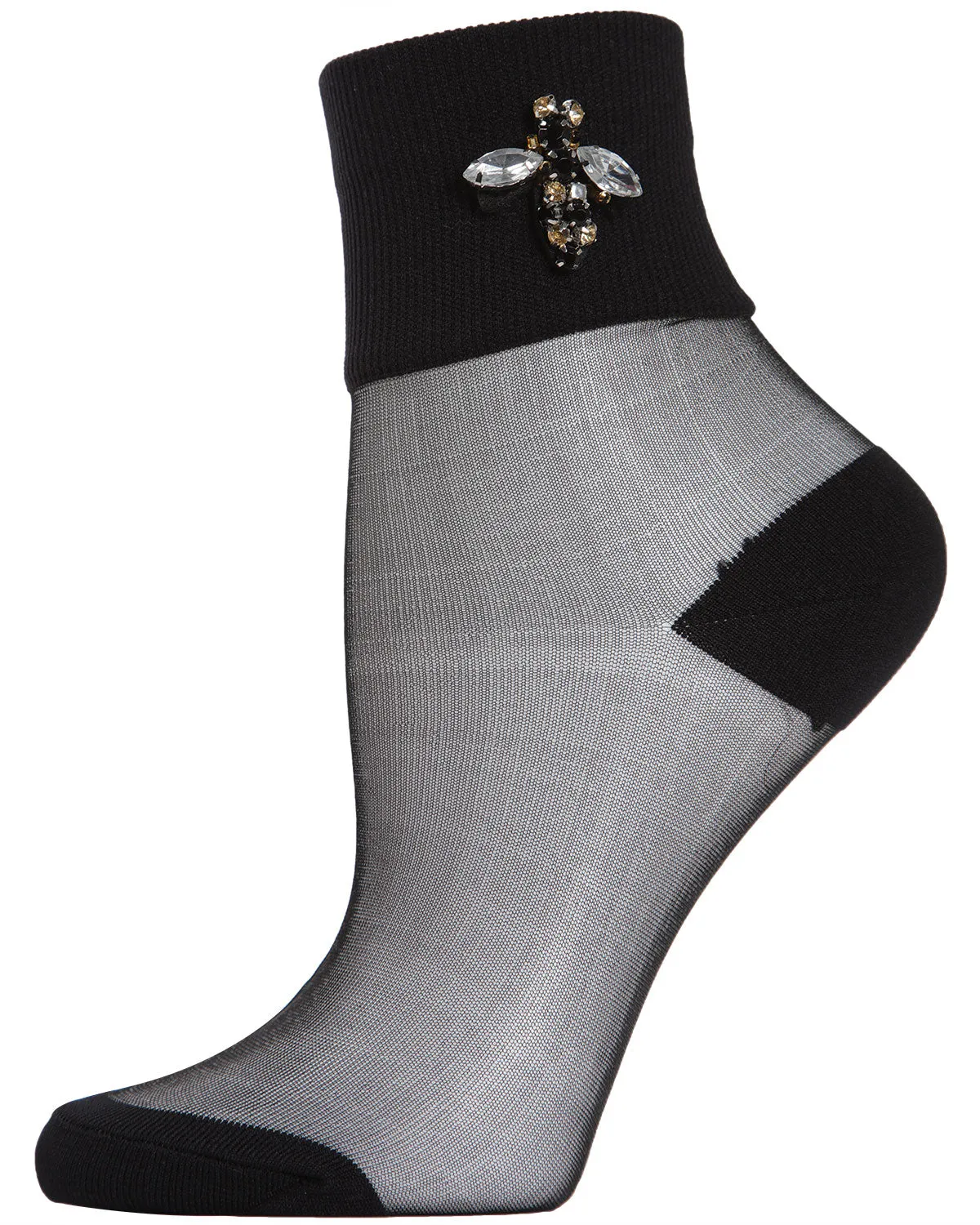 Women's Queen Bee Rhinestone Cuff Sheer Anklet Sock