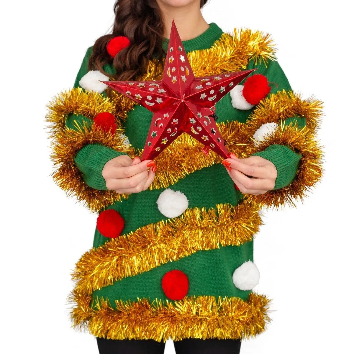 Women's Tinsel Tree Ugly Christmas Sweater