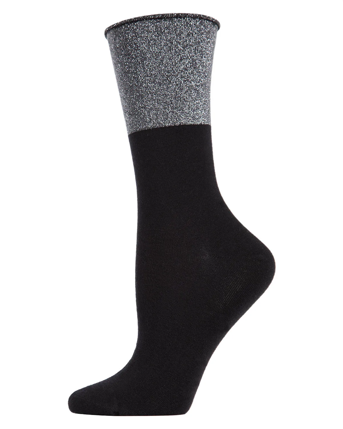 Women's Totally Awesome Metallic Cuff Cotton Blend Crew Sock