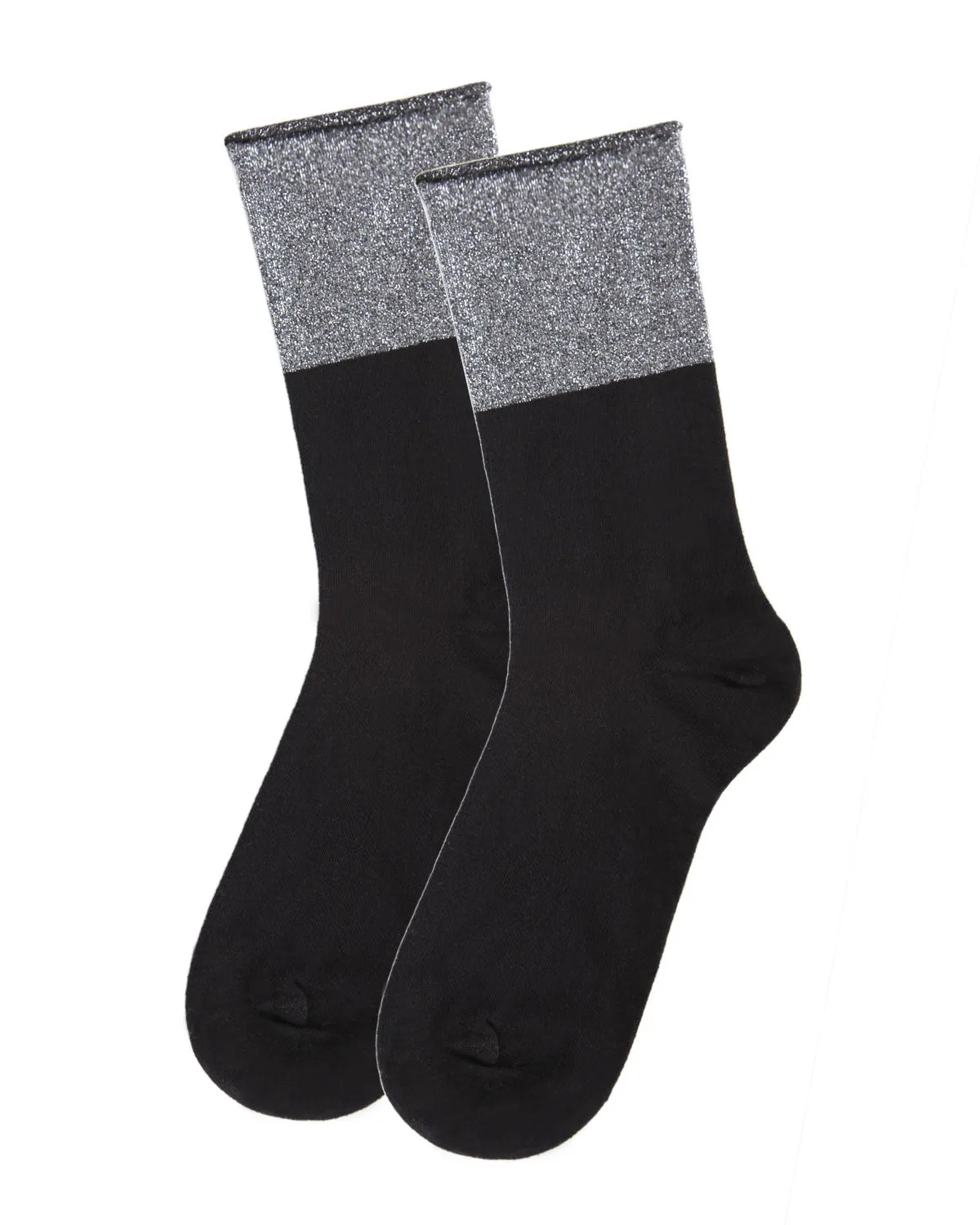 Women's Totally Awesome Metallic Cuff Cotton Blend Crew Sock
