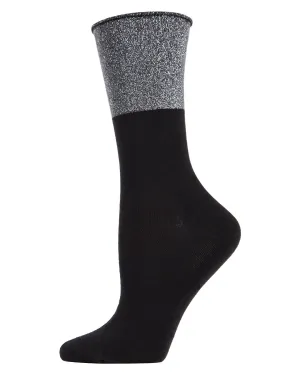 Women's Totally Awesome Metallic Cuff Cotton Blend Crew Sock