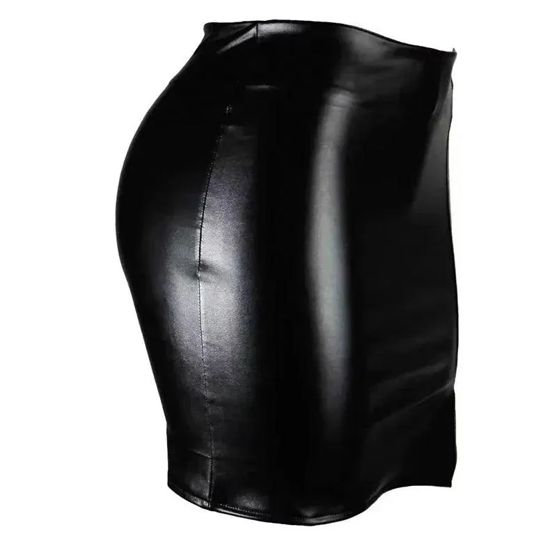 Wrapped Hip Skirt: Leather Black Lady Nightclub Glamour Fashion