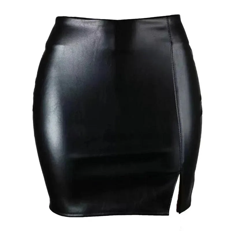 Wrapped Hip Skirt: Leather Black Lady Nightclub Glamour Fashion
