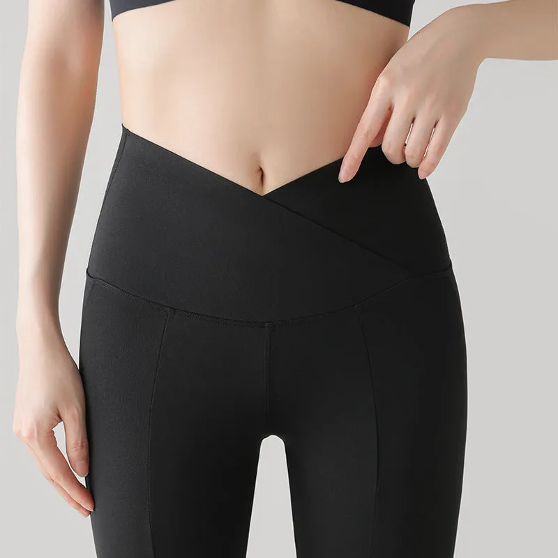 xiangtuibao Autumn New V Waist Slit Boot-Cut Pants High Waist Shark Pants Casual Temperament Draping Yoga Pants Women's Outer Wear