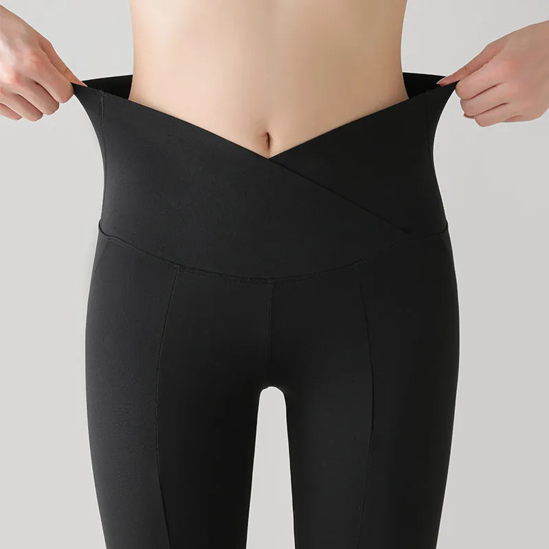 xiangtuibao Autumn New V Waist Slit Boot-Cut Pants High Waist Shark Pants Casual Temperament Draping Yoga Pants Women's Outer Wear