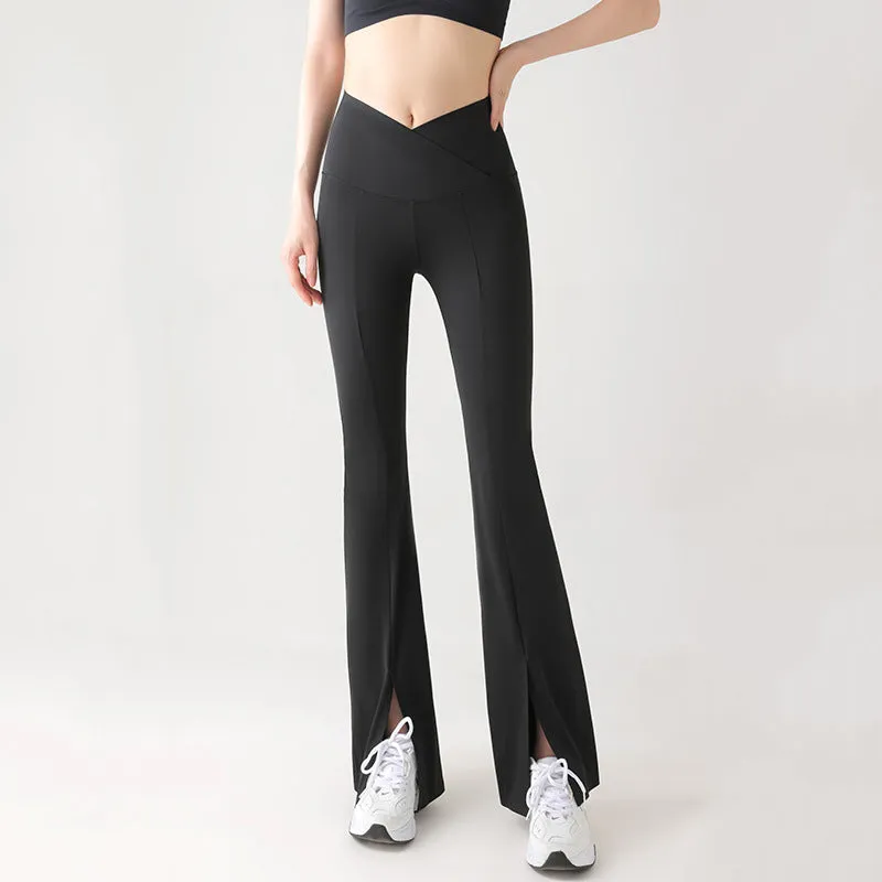 xiangtuibao Autumn New V Waist Slit Boot-Cut Pants High Waist Shark Pants Casual Temperament Draping Yoga Pants Women's Outer Wear