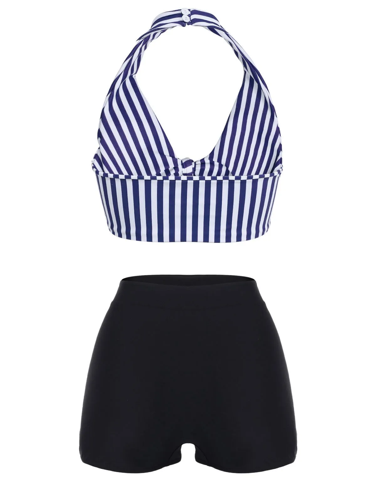 Yellow 1950s Retro Halter Stripes Bikini Set