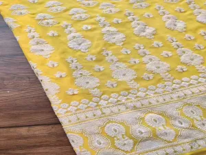 Yellow & White Floral Lakhnawi Embroidered Pure Georgette Fabric (Wholesale)
