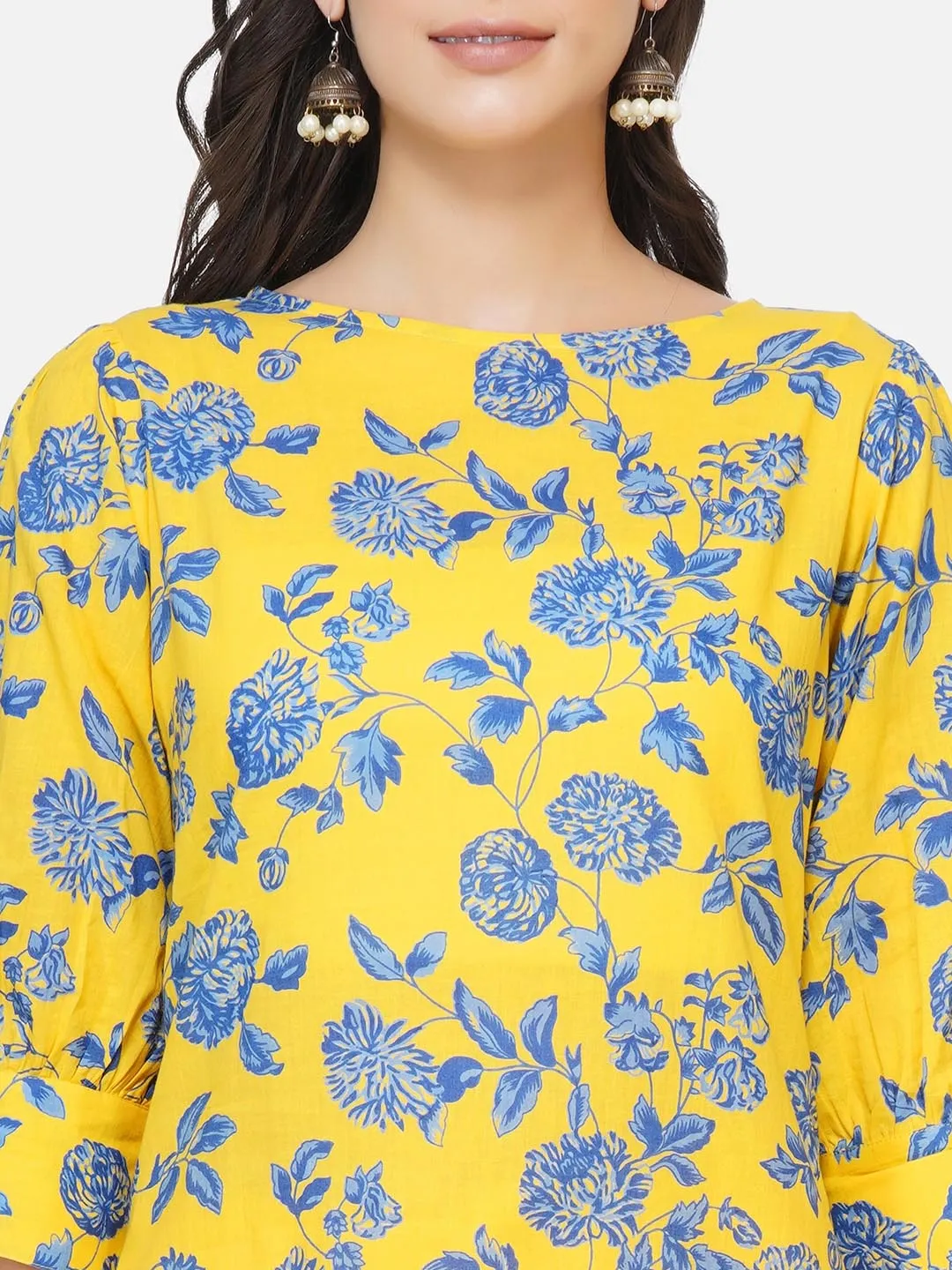 Yellow Printed Stylised Sleeves Tunic