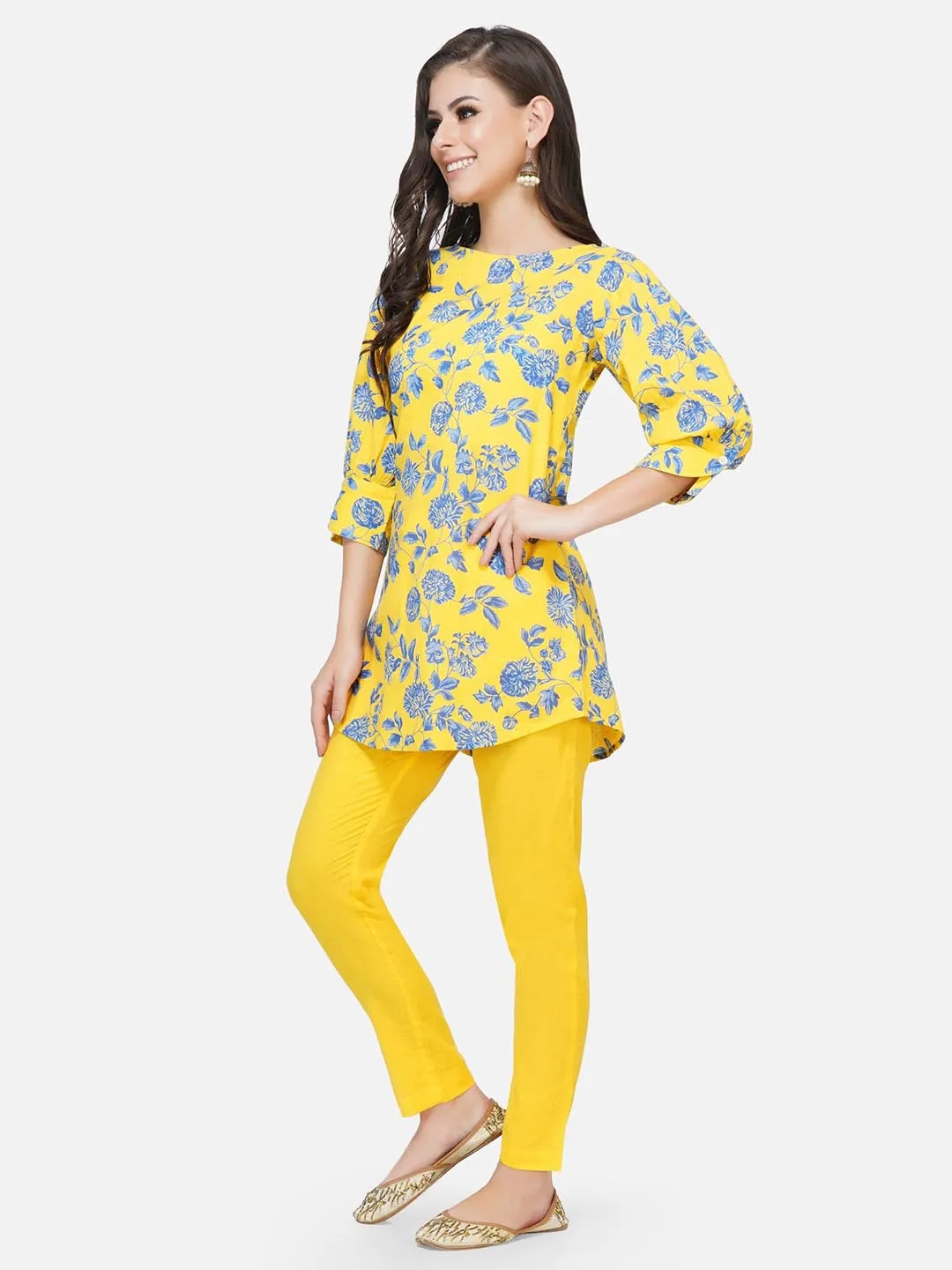 Yellow Printed Stylised Sleeves Tunic