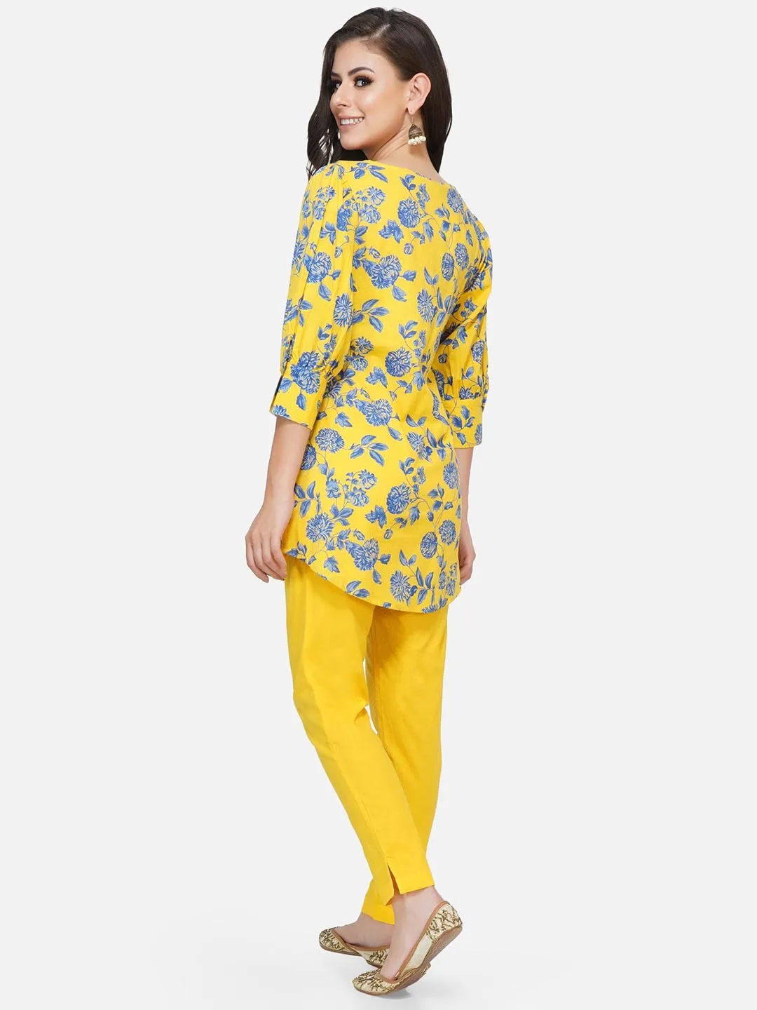 Yellow Printed Stylised Sleeves Tunic