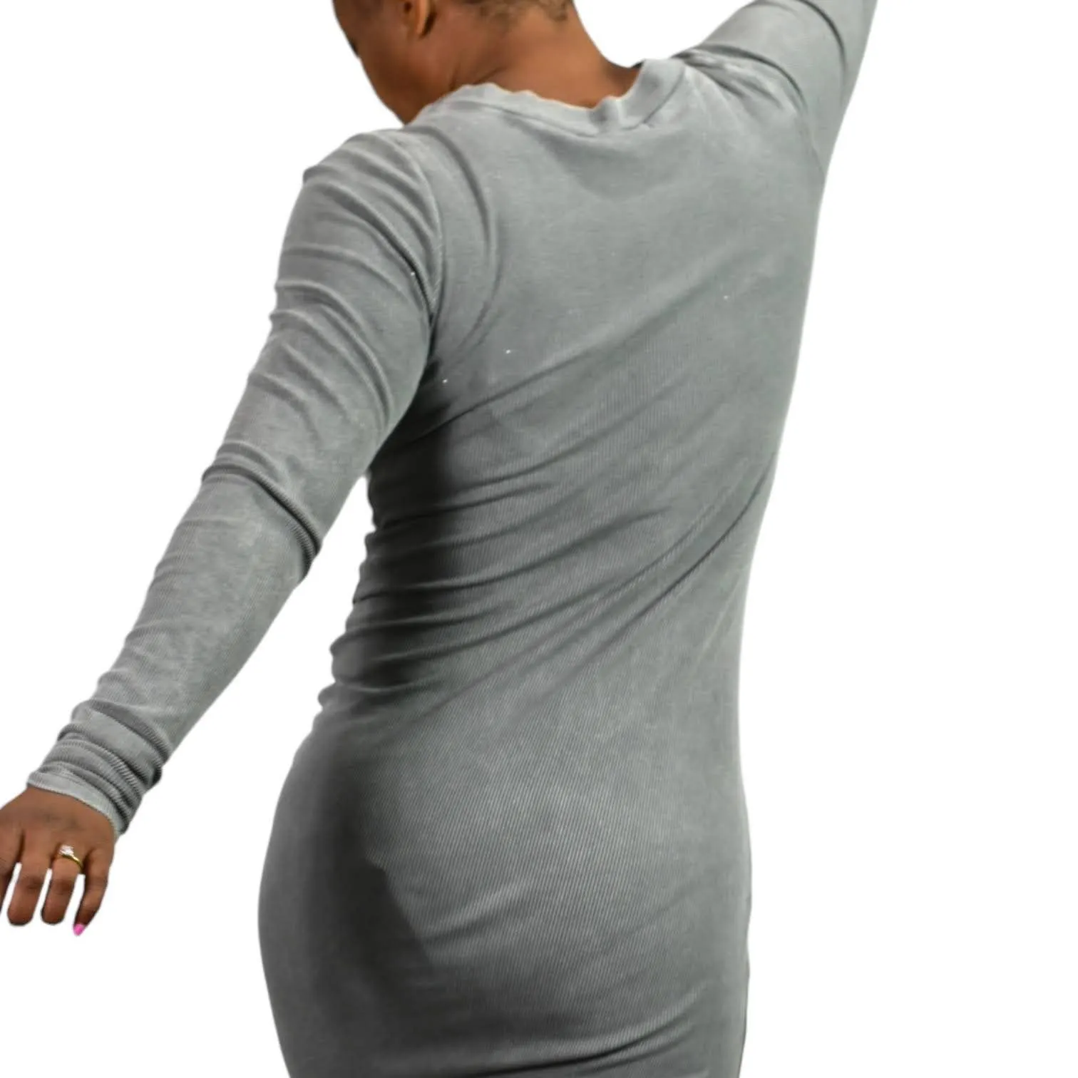 Young Fabulous Broke Dax Midi Dress Grey Ribbed Column Bodycon Slim Size Small