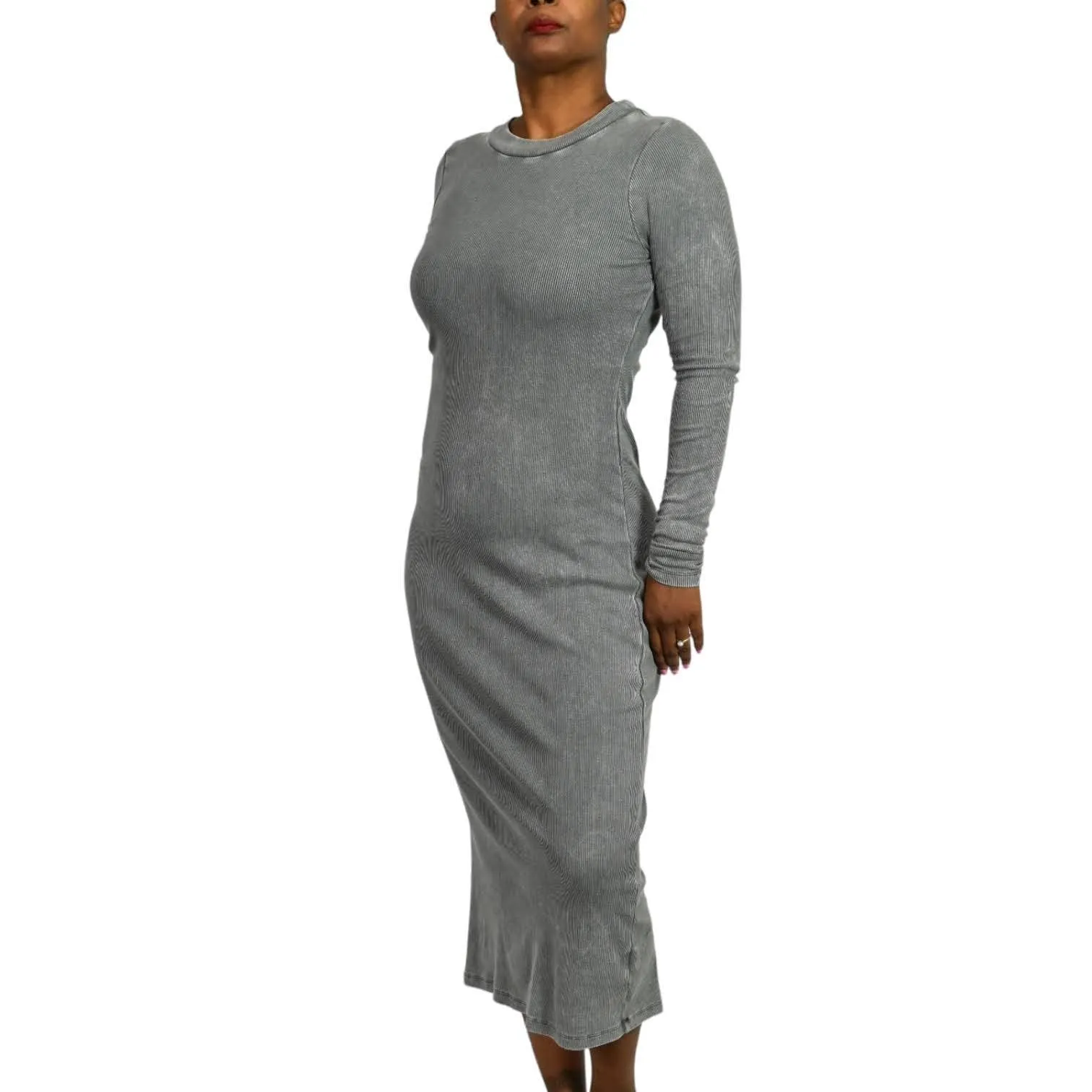 Young Fabulous Broke Dax Midi Dress Grey Ribbed Column Bodycon Slim Size Small