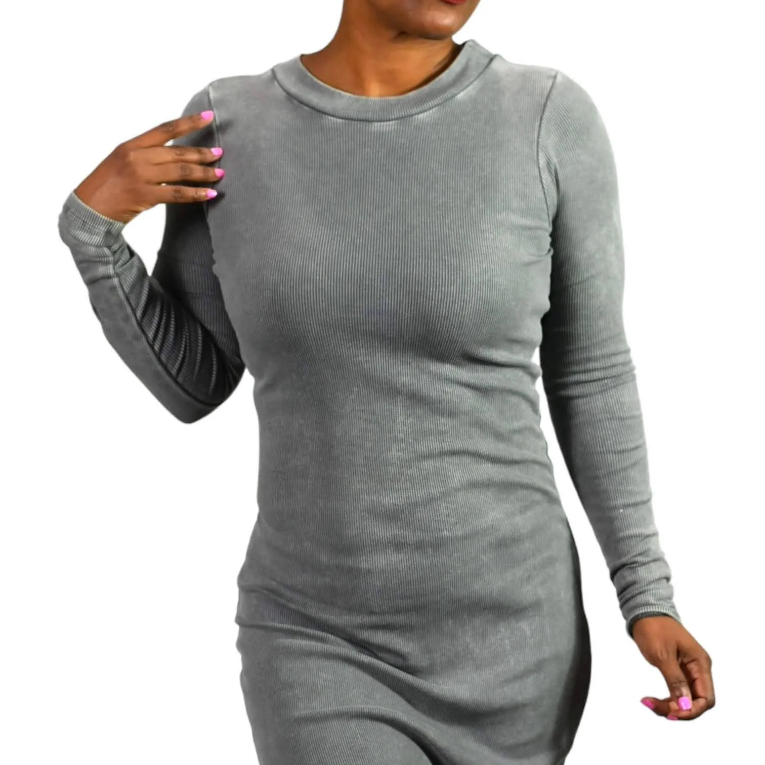 Young Fabulous Broke Dax Midi Dress Grey Ribbed Column Bodycon Slim Size Small