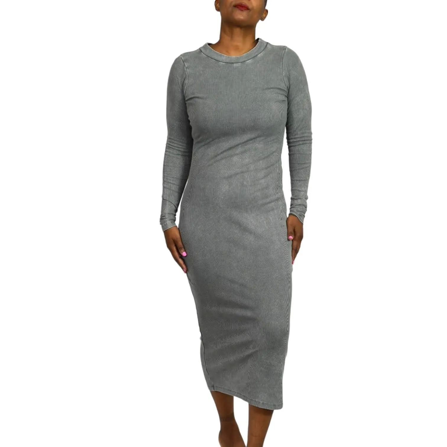 Young Fabulous Broke Dax Midi Dress Grey Ribbed Column Bodycon Slim Size Small