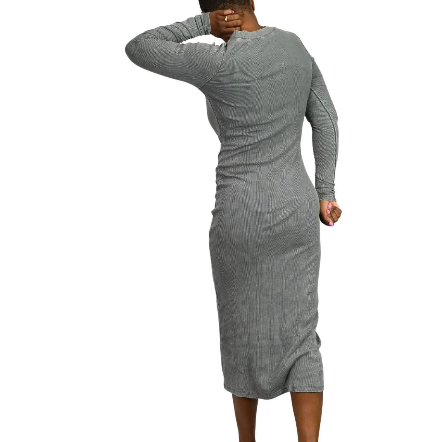 Young Fabulous Broke Dax Midi Dress Grey Ribbed Column Bodycon Slim Size Small