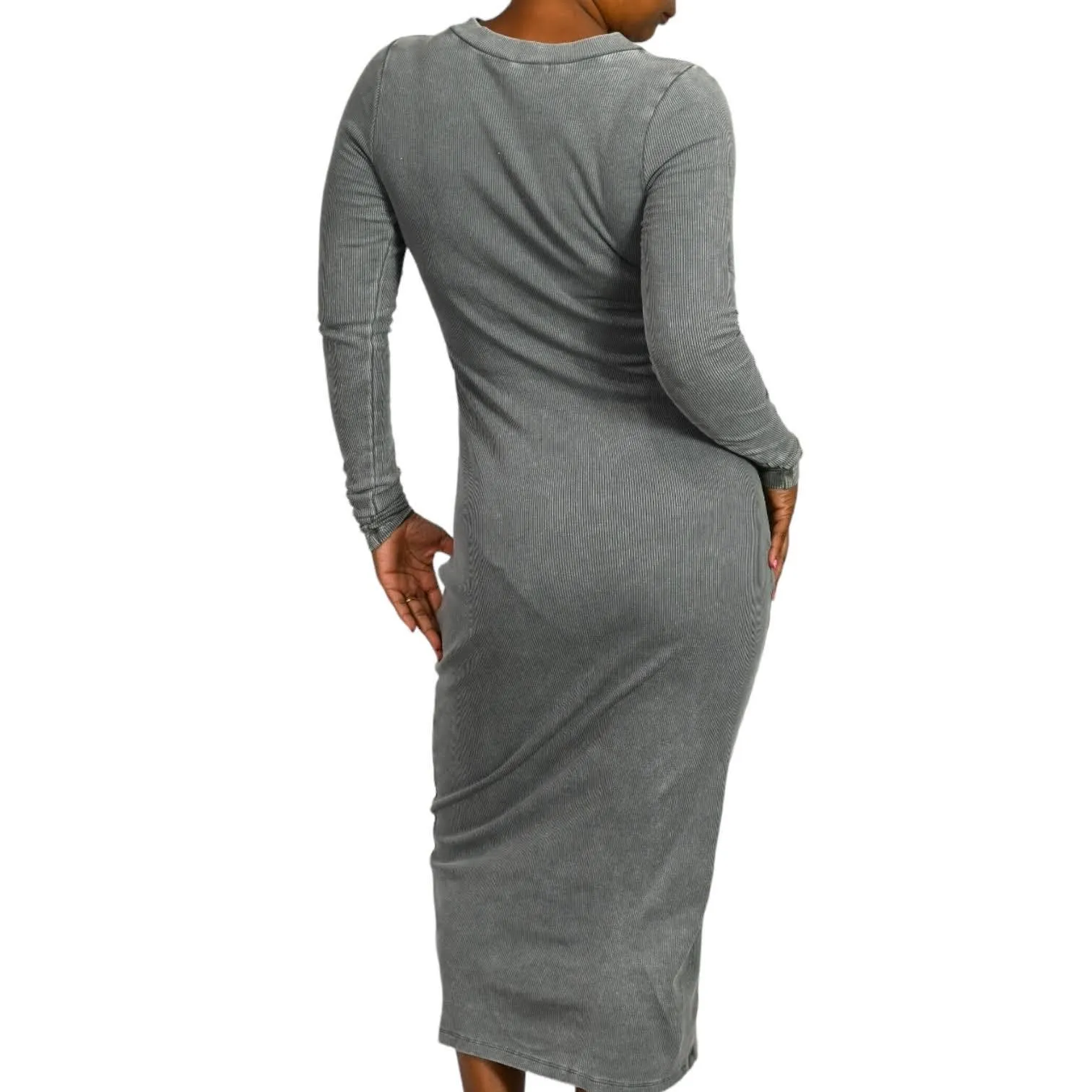 Young Fabulous Broke Dax Midi Dress Grey Ribbed Column Bodycon Slim Size Small