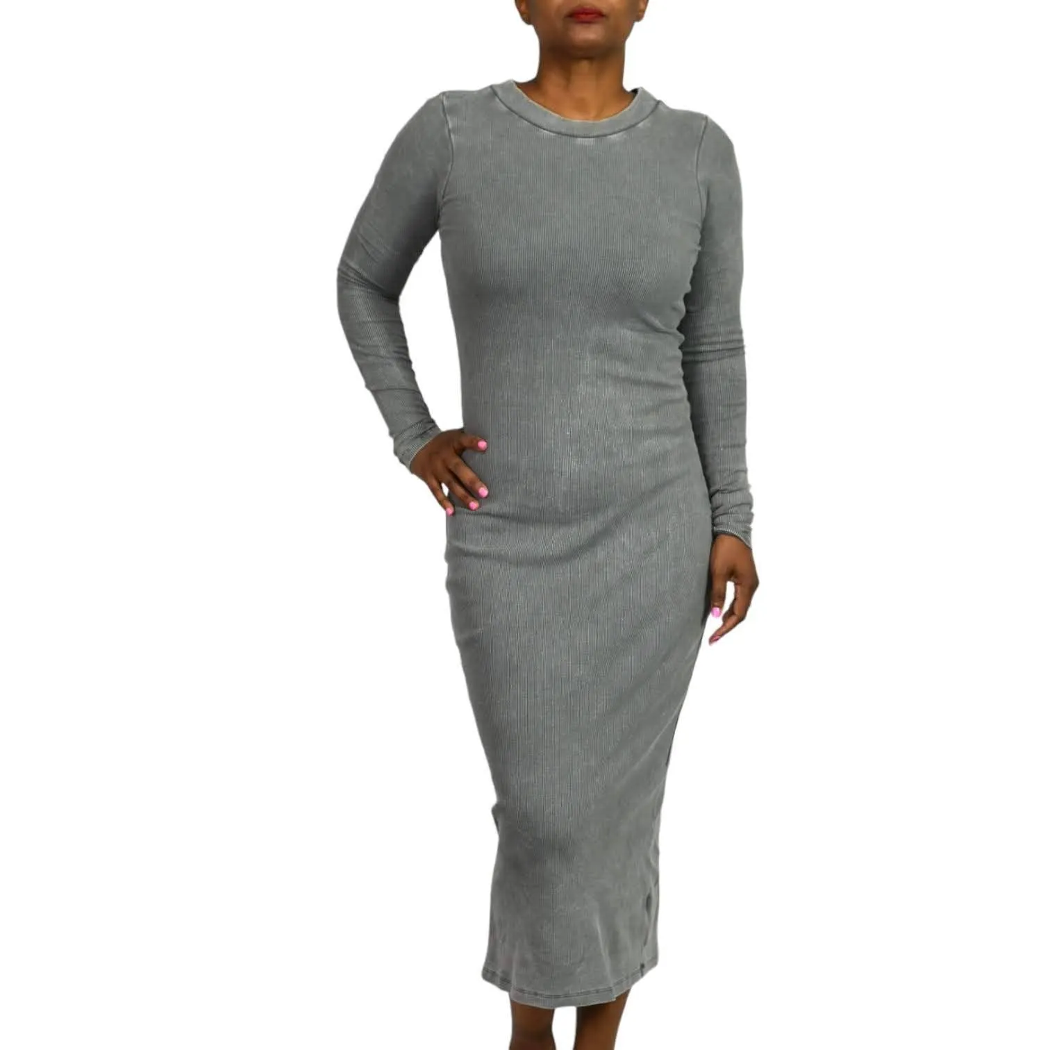 Young Fabulous Broke Dax Midi Dress Grey Ribbed Column Bodycon Slim Size Small