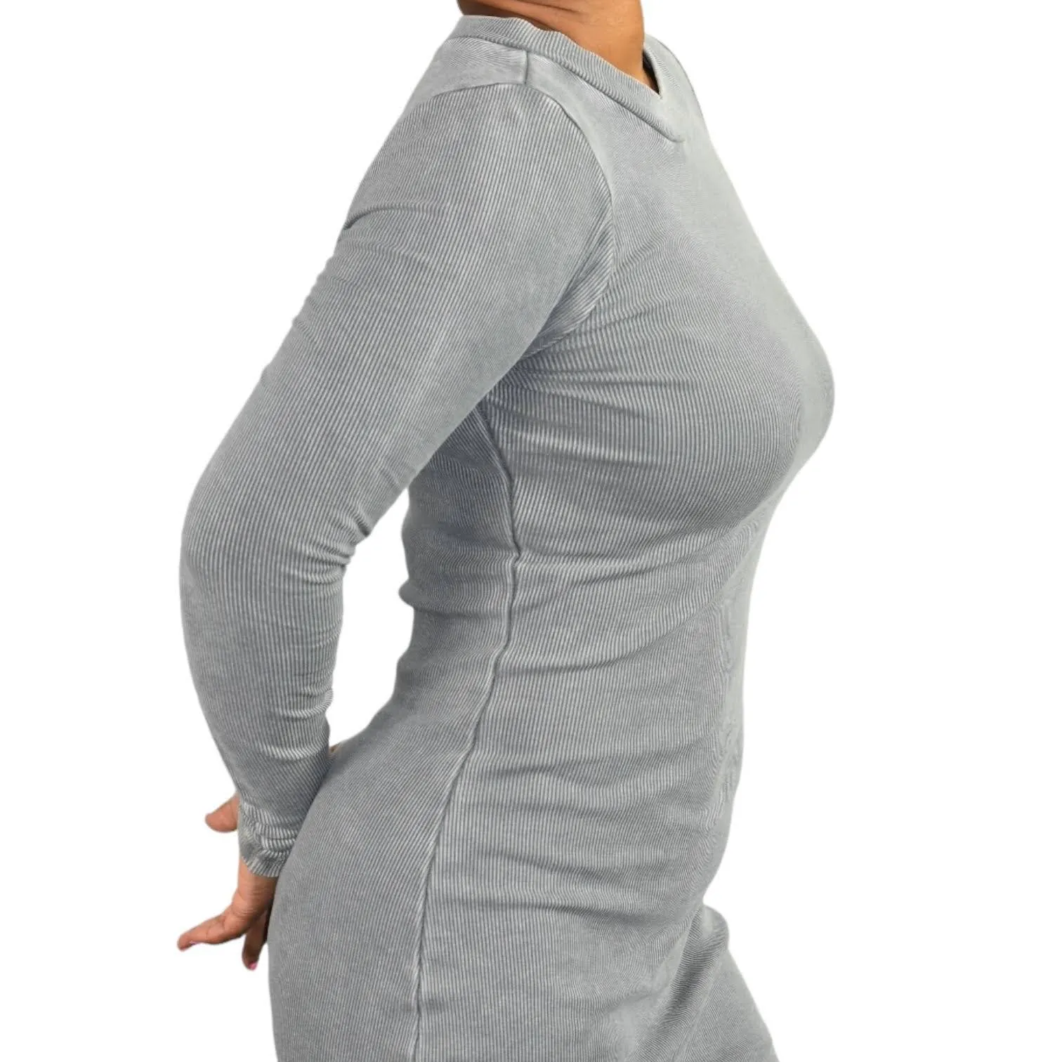 Young Fabulous Broke Dax Midi Dress Grey Ribbed Column Bodycon Slim Size Small
